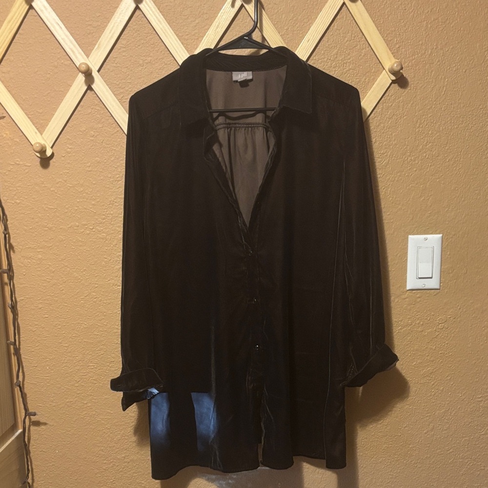 Brown Velvet Button-Up Shirt